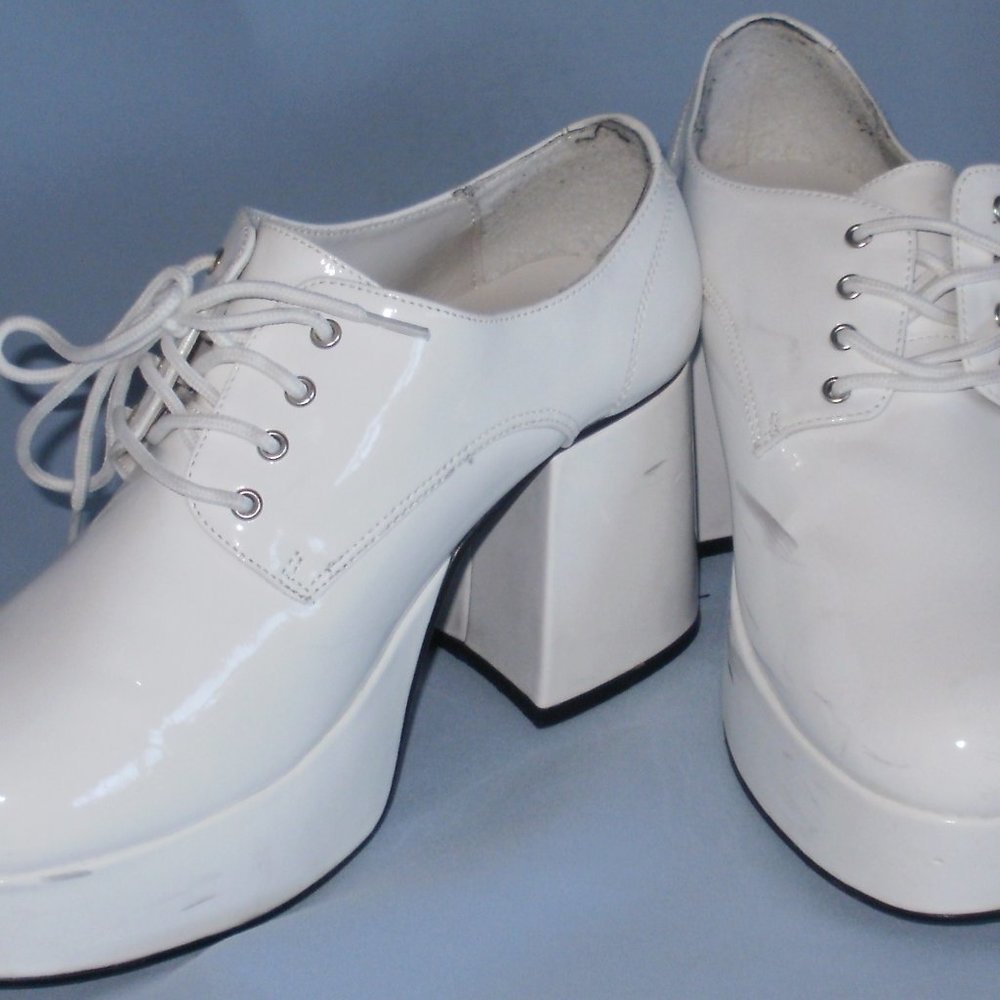 White Platform Shoes 1970s Disco Halloween Costume Men Small 8-9 Funtasma Jazz
